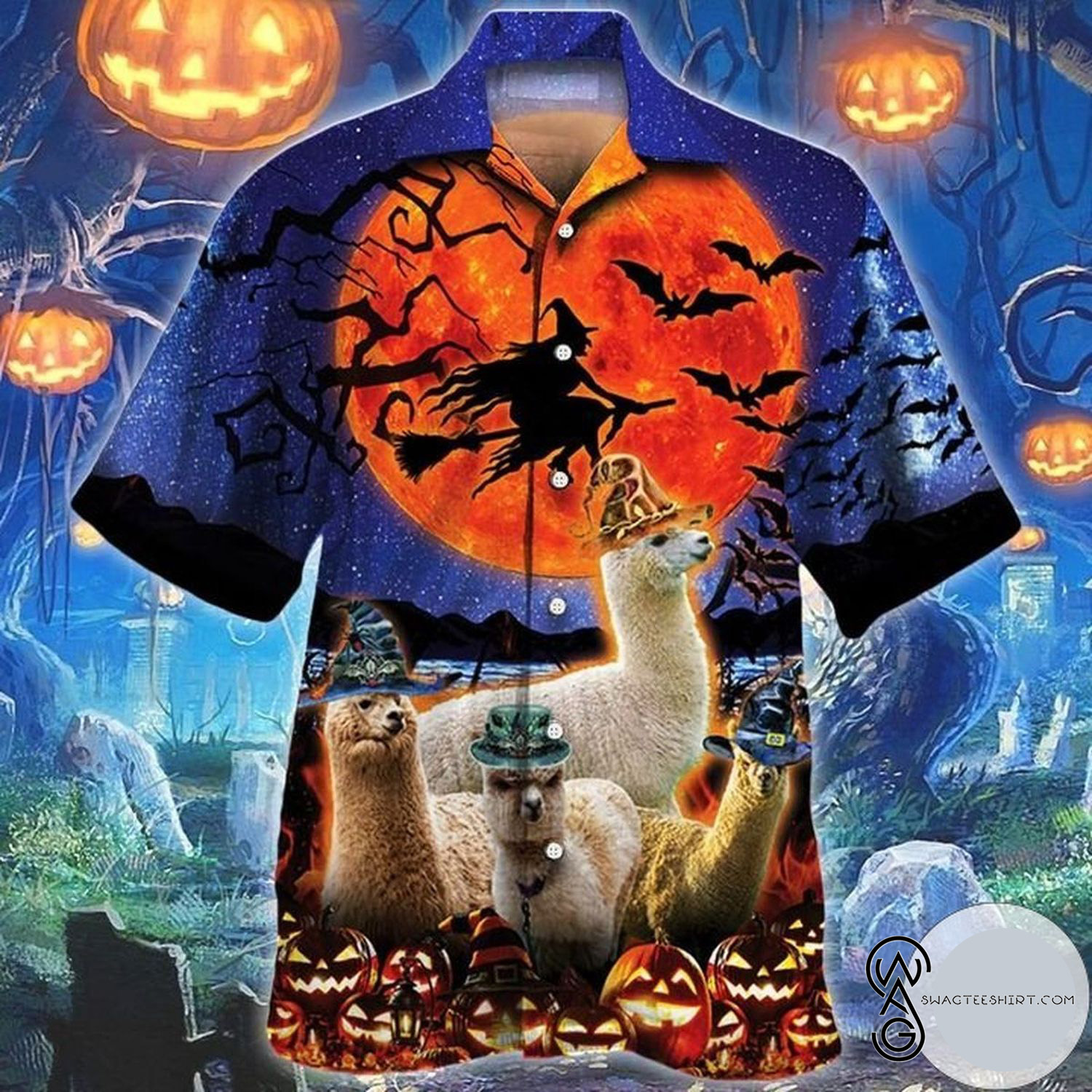 [Top Trending] Alpaca Lovers Halloween Night Halloween Casual Beach Full Printing Hawaiian Shirt